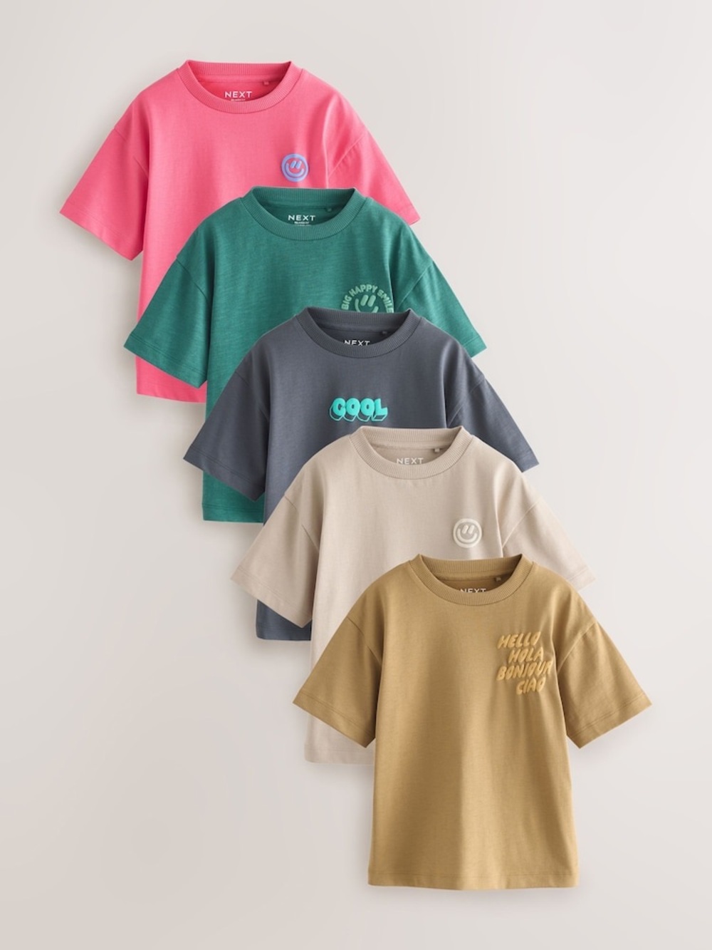 NEXT Unisex Cotton Neutral Color Smiley Face Graphic Tees 5 Pack Size 6-9 Months